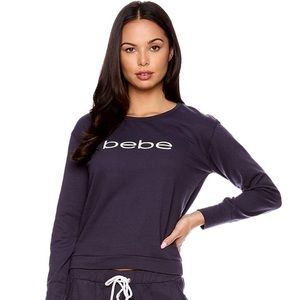 BEBE - Purple & White Sleepwear PJ Pajama Cropped Sleep Top - Size Medium